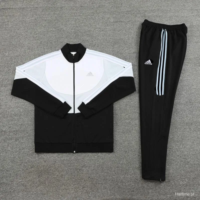 23/24 Adidas White/Black Full Zipper Hooide Jacket+Pants