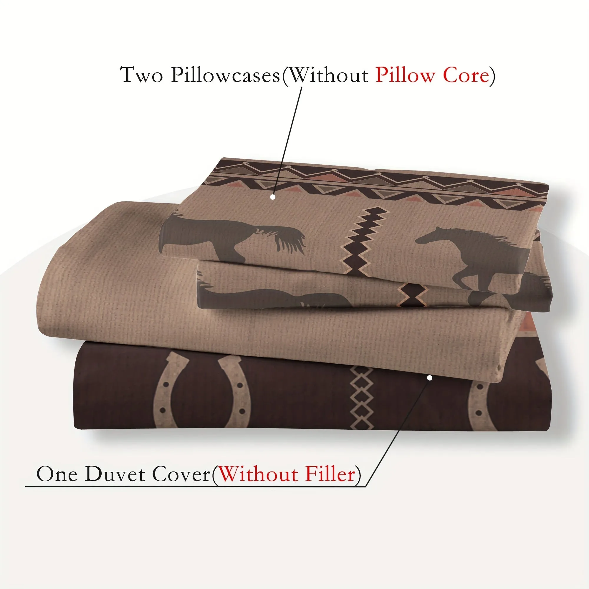 3pcs Western Style Duvet Cover Set, Horse Print Bedding Set, Soft Comfortable Breathable Southwestern Duvet Covet (1*Duvet Cover