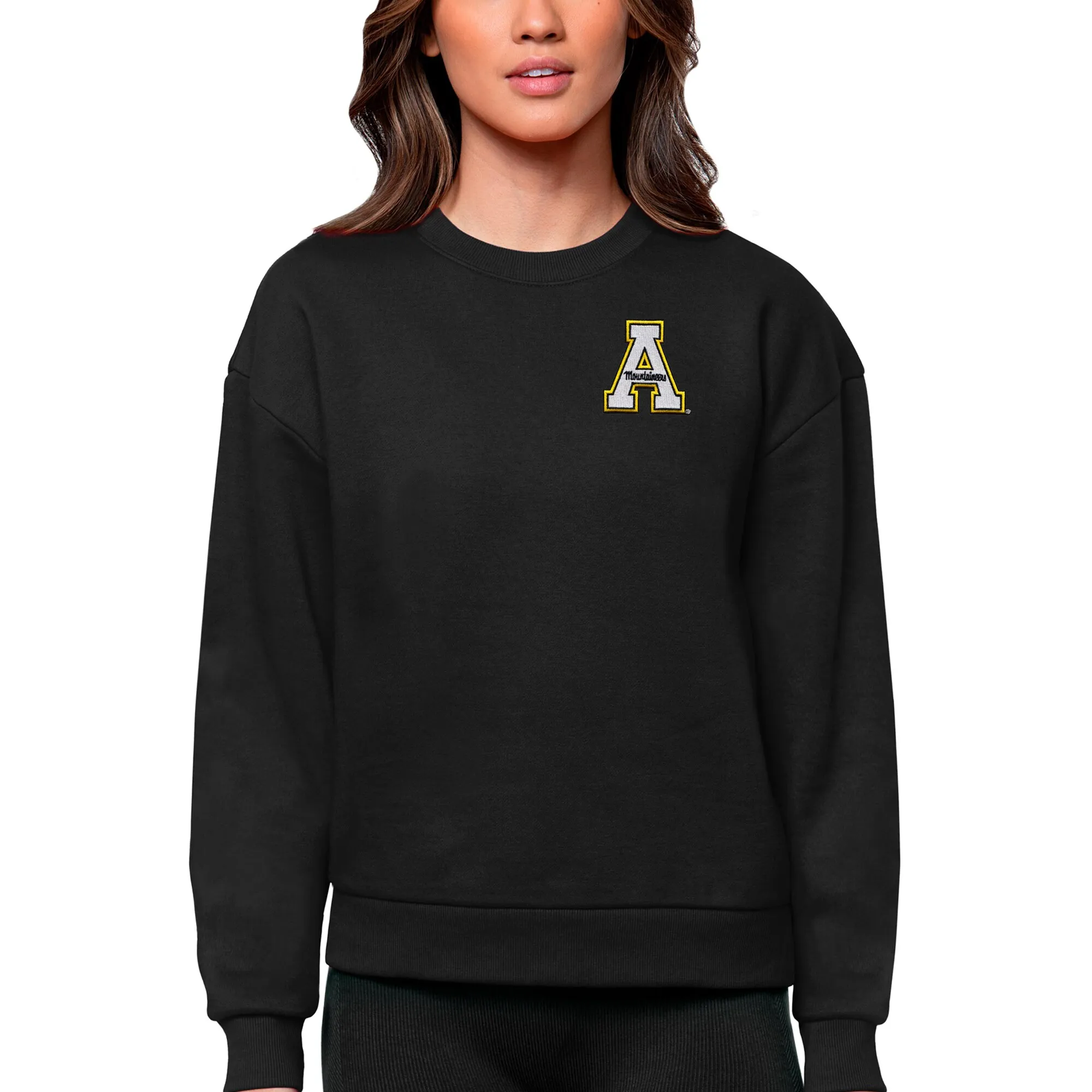 Antigua Appalachian State Mountaineers Women's Black Logo Victory Crewneck Pullover Sweatshirt