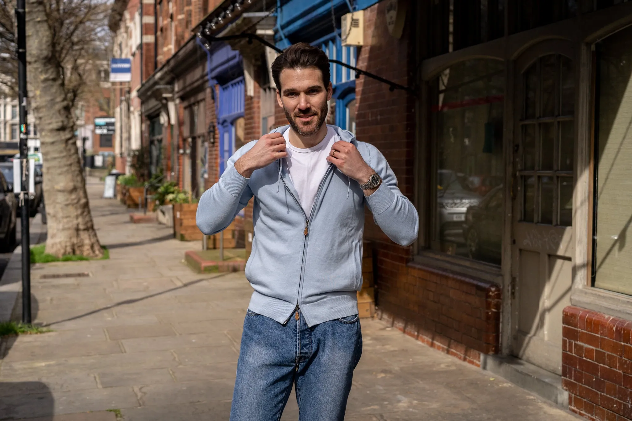 Ashbury Men's Zip Front Hoodie In Bluebell - Alan Paine UK