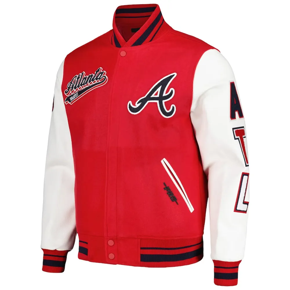 Atlanta Braves Script Tail Red and White Varsity Jacket 