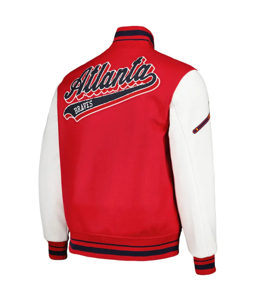 Atlanta Braves Script Tail Red and White Varsity Jacket 