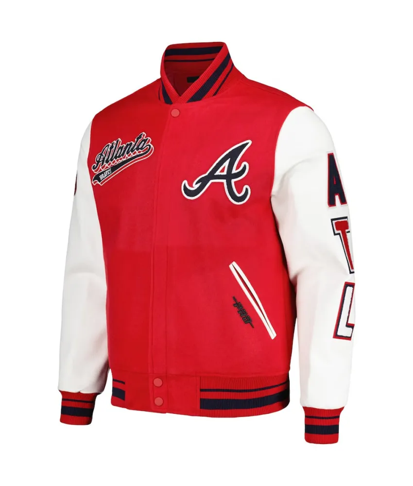 Atlanta Braves Script Tail Red and White Varsity Jacket 