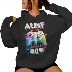 Aunt Of The Birthday Boy Matching Family Video Game Party Women Hoodie