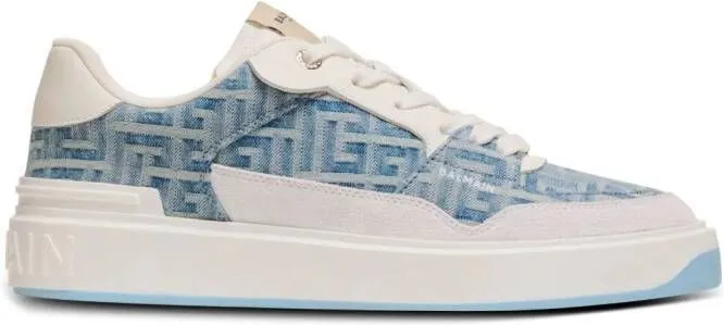 Balmain B-Court denim-panelled sneakers White