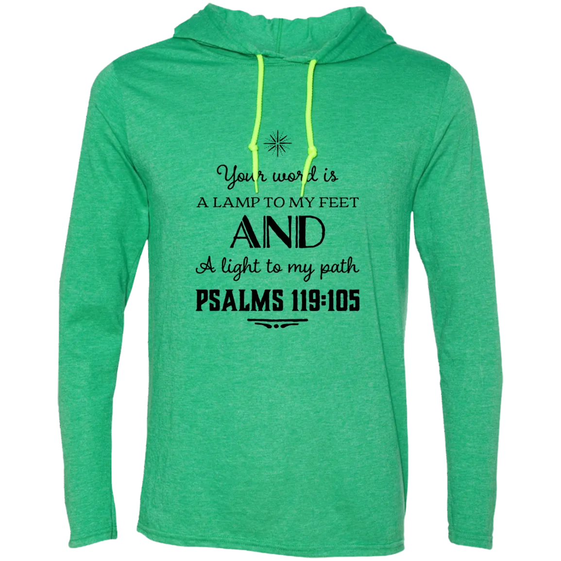 Bible Verse Men Long Sleeve T-Shirt Hoodie - Your Word Is Light To My Path ~Psalm 119:105~ Design 5 (Black Font)