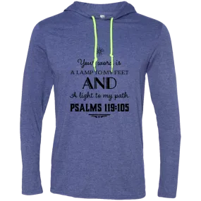 Bible Verse Men Long Sleeve T-Shirt Hoodie - Your Word Is Light To My Path ~Psalm 119:105~ Design 5 (Black Font)