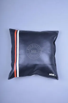 Black Leather Pillow - Orange Stripe