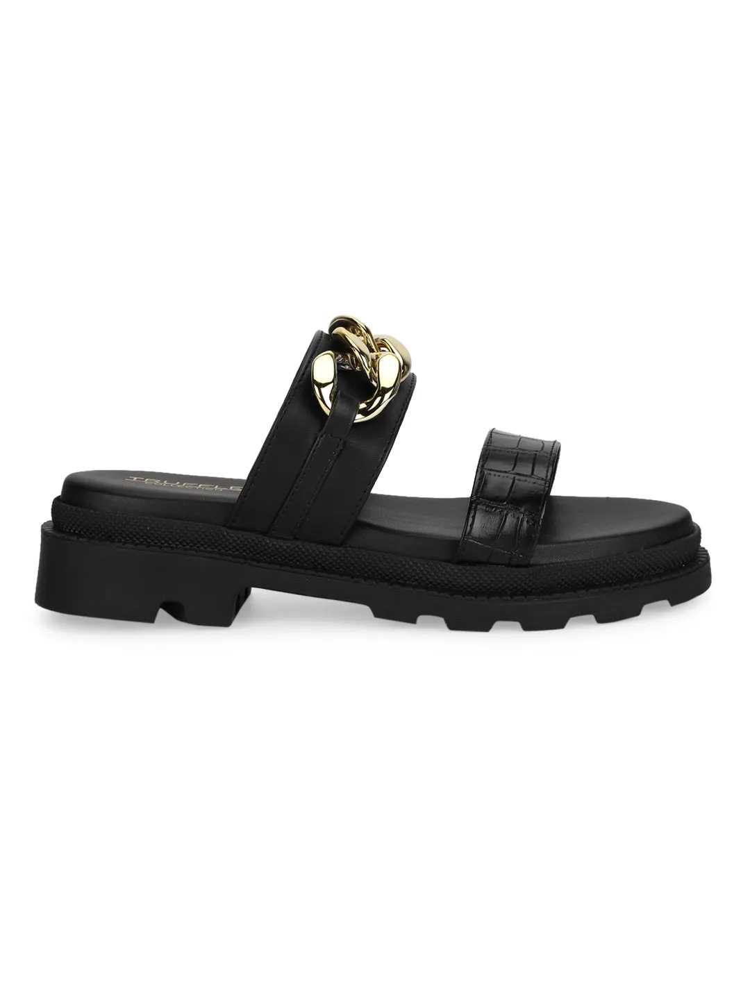 Black PU Chained Platform Flats (TC-ST-1219-BLKPU)