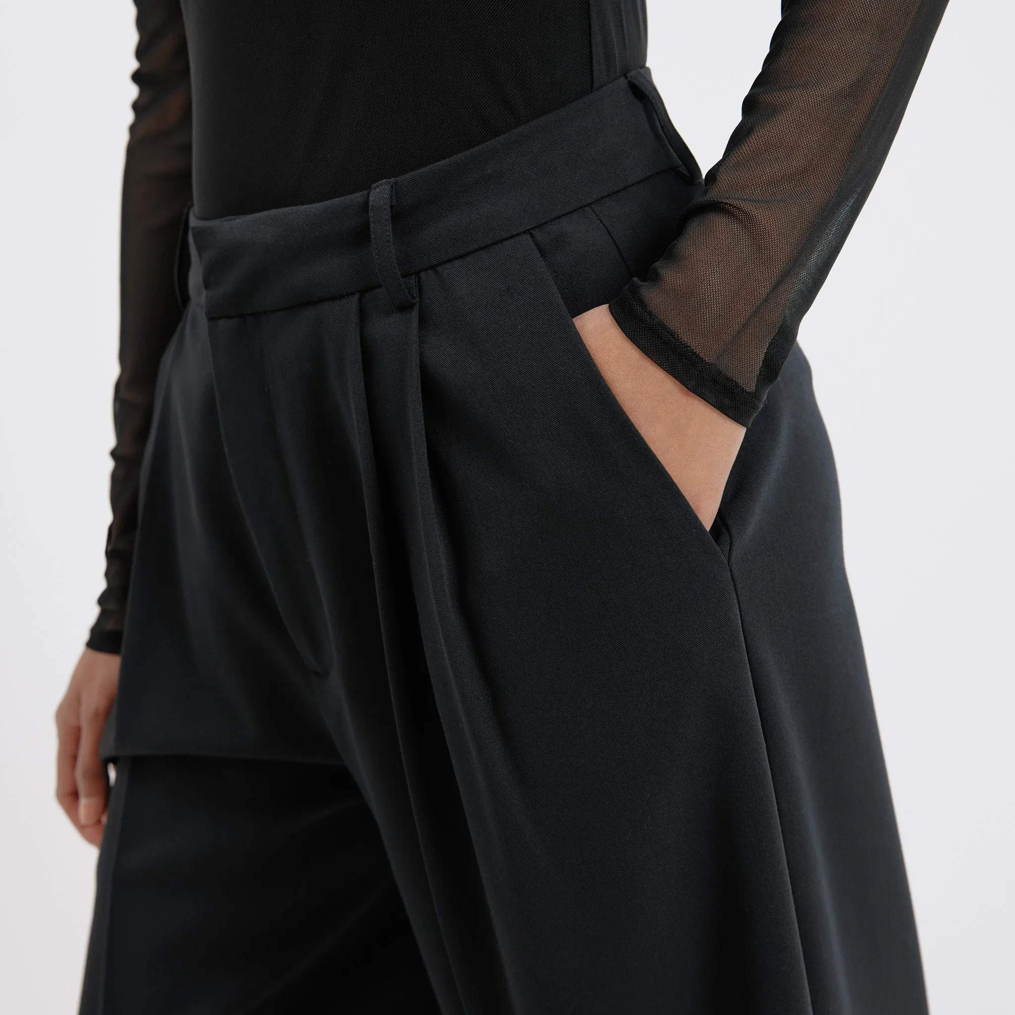 Black Tailored Pleat Trousers