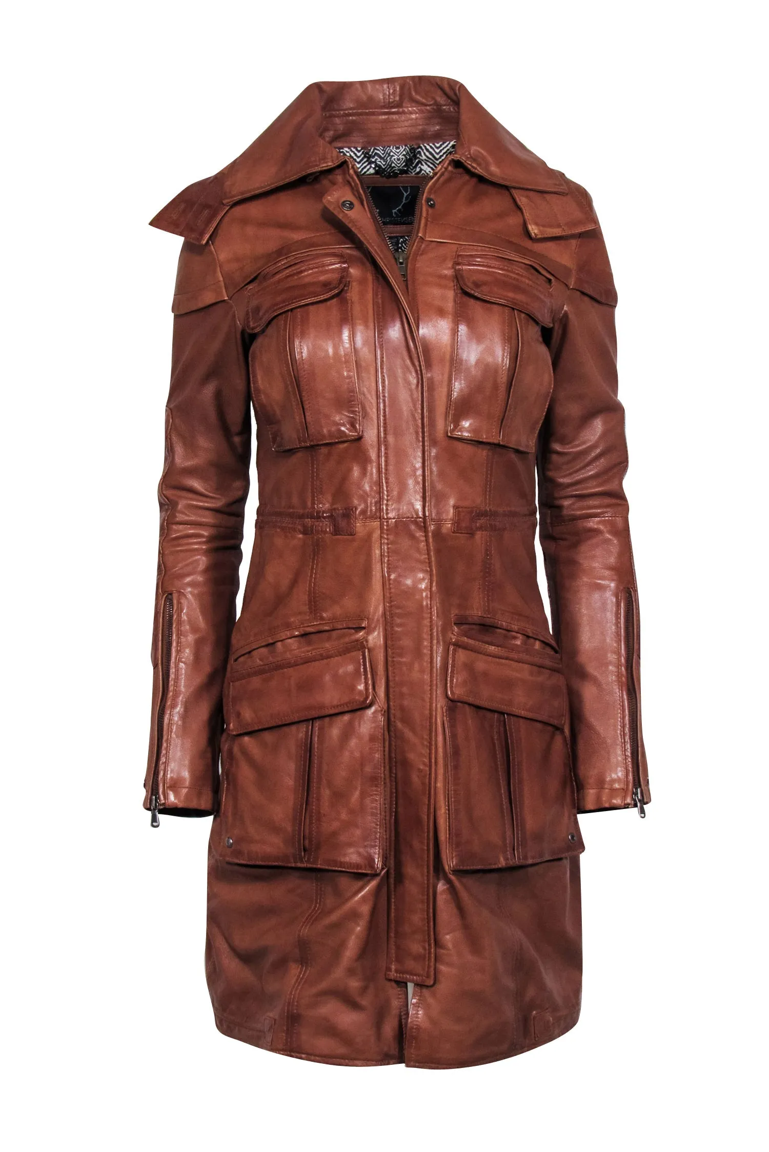 Bod & Christensen - Chestnut Brown Long Leather Jacket Sz S