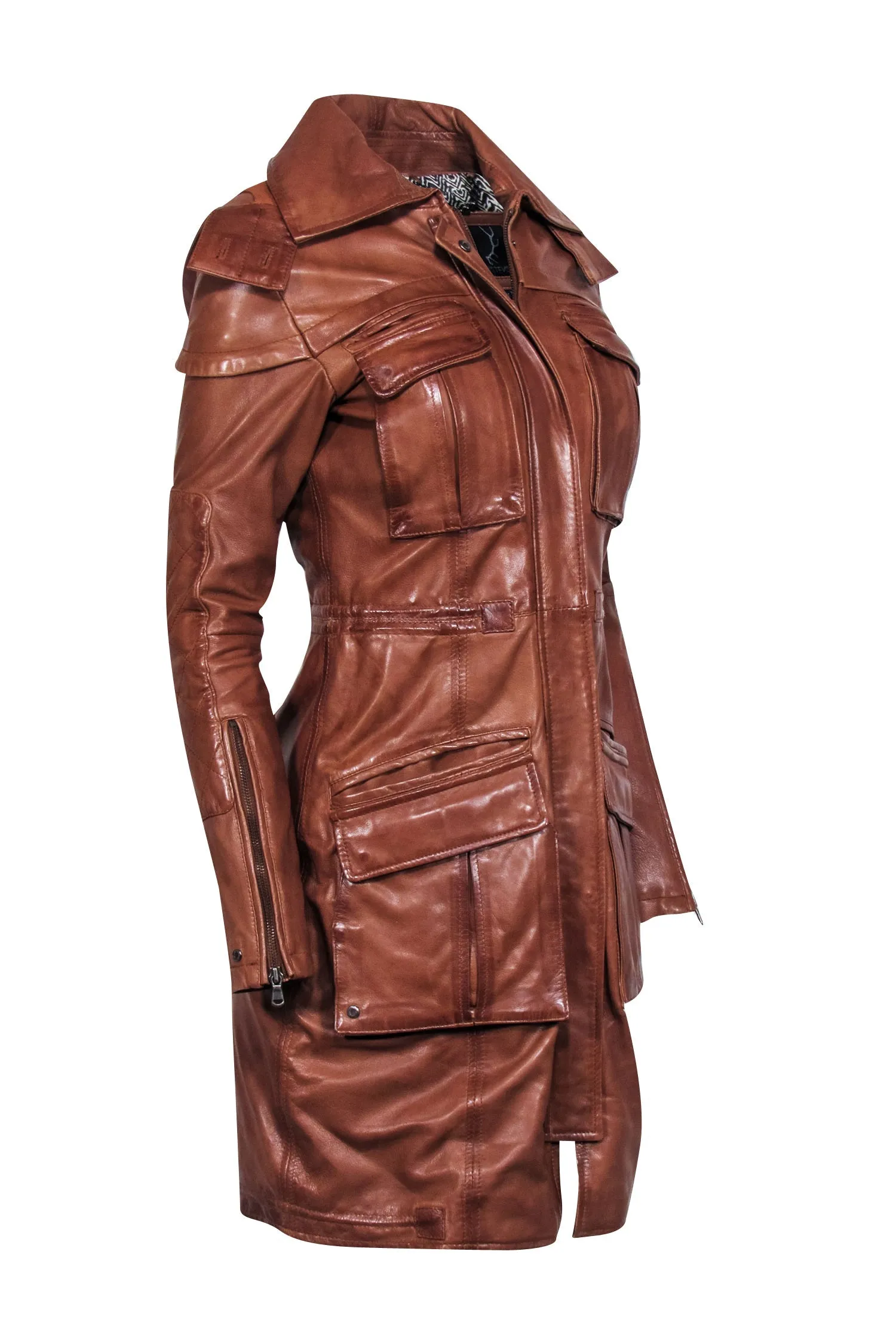 Bod & Christensen - Chestnut Brown Long Leather Jacket Sz S