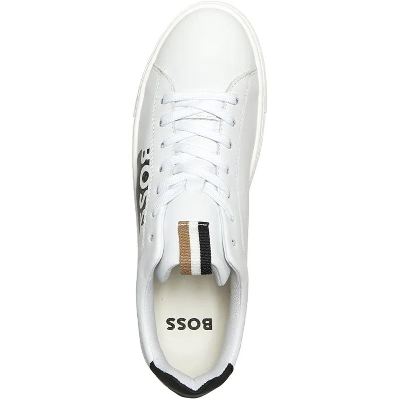 BOSS Junior Logo Print Lace Up Trainers White