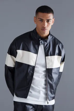 Boxy Pannelled Pu Moto Jacket