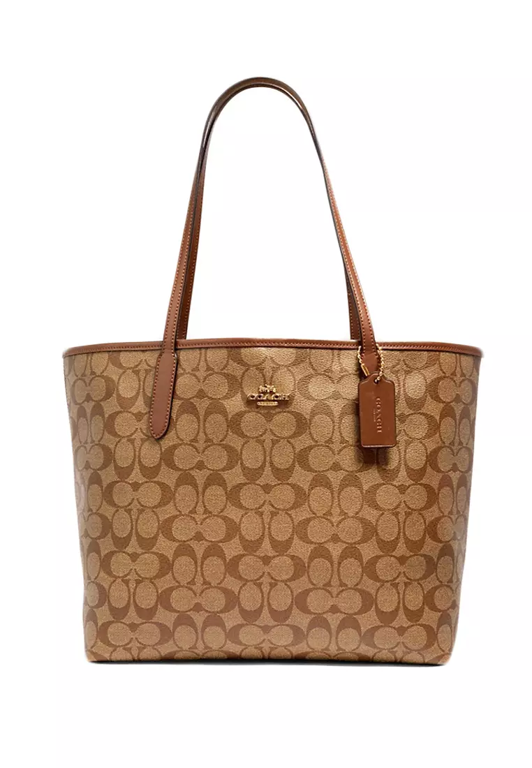 Coach Coach City Tote In Signature Canvas - Brown