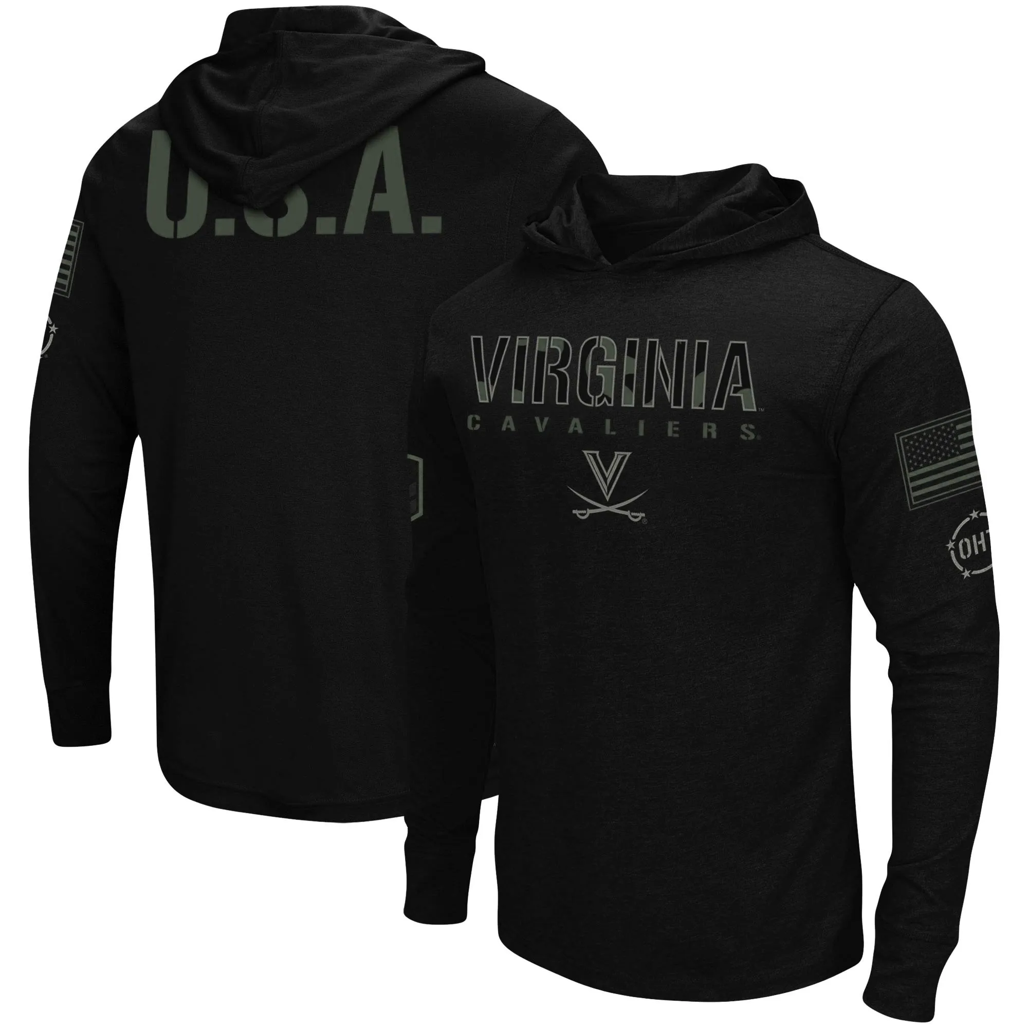 Colosseum Virginia Cavaliers Black OHT Military Appreciation Hoodie Long Sleeve T-Shirt