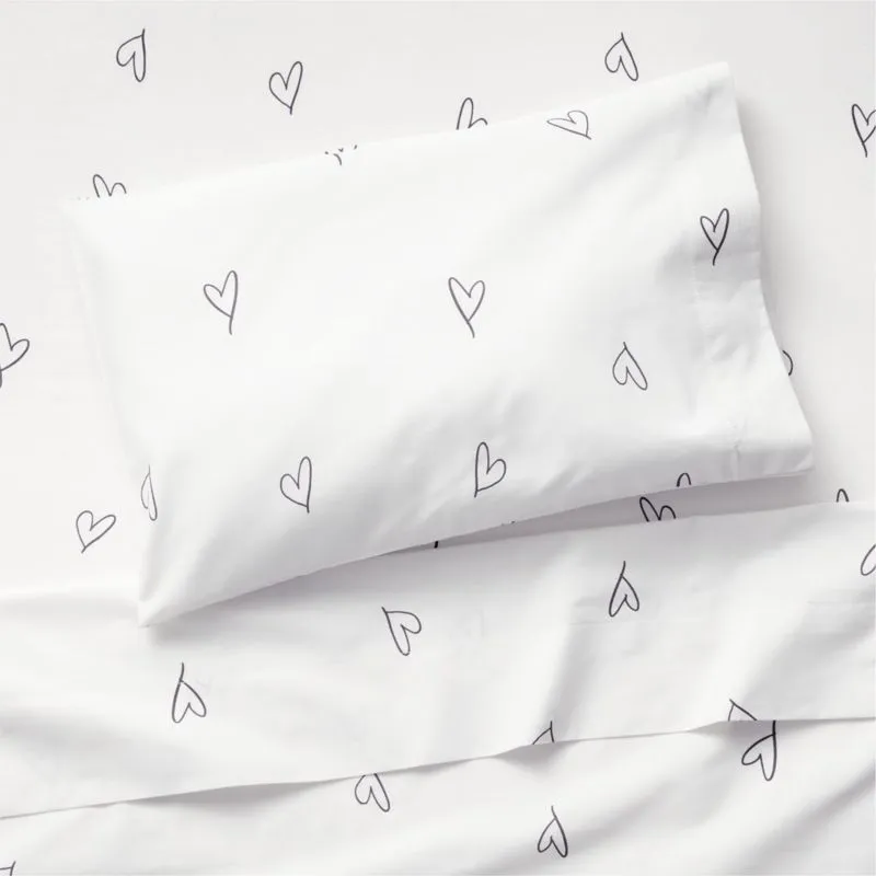 Crate&Barrel Charcoal Heart Organic Cotton Toddler Sheet Set by Leanne Ford