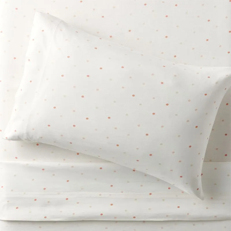 Crate&Barrel Comfy Tee Warm Multicolor Polka Dot Organic Cotton Jersey Kids Twin Sheet Set