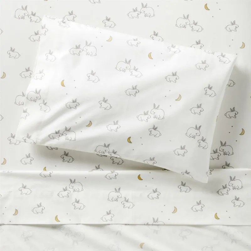 Crate&Barrel Stay Cool Cozy Bunny Organic Cotton Toddler Sheet Set