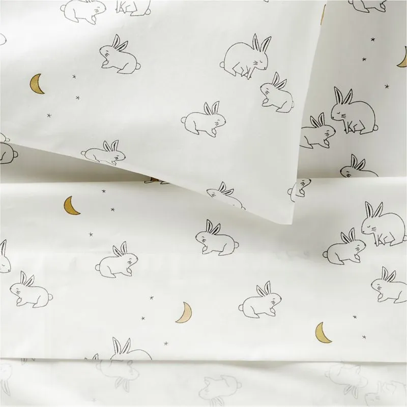 Crate&Barrel Stay Cool Cozy Bunny Organic Cotton Toddler Sheet Set