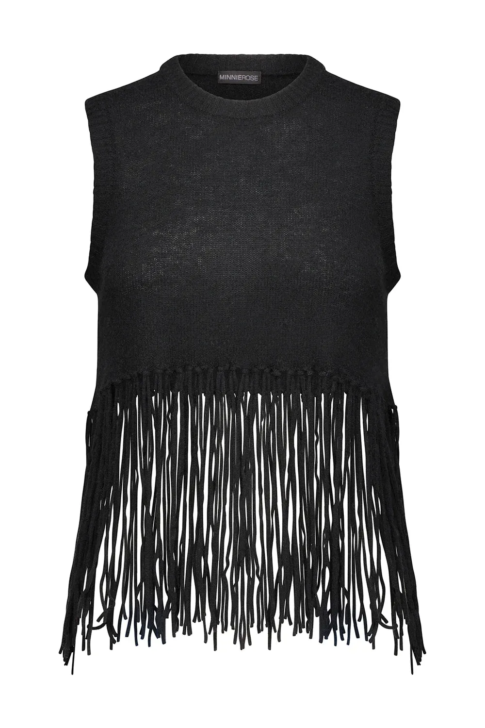 Cropped Long Fringe Vest Black