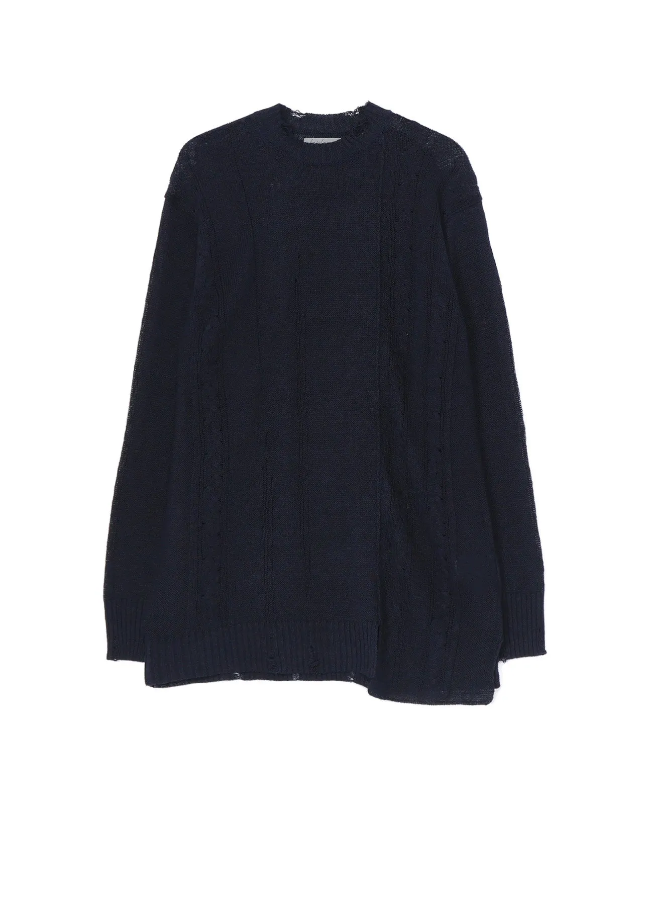 DAMAGE PROCESSED JERSEY CABLE KNITTED PULLOVER