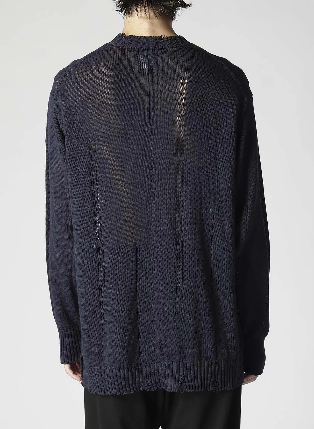 DAMAGE PROCESSED JERSEY CABLE KNITTED PULLOVER