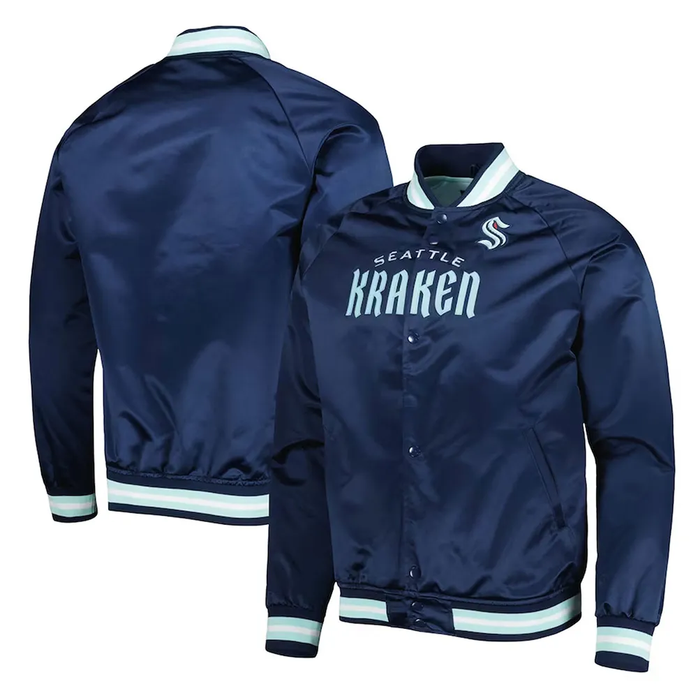 Deep Sea Blue Seattle Kraken Full-Snap Raglan Satin Jacket