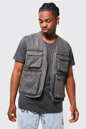 Denim Utility Vest | boohooMAN UK