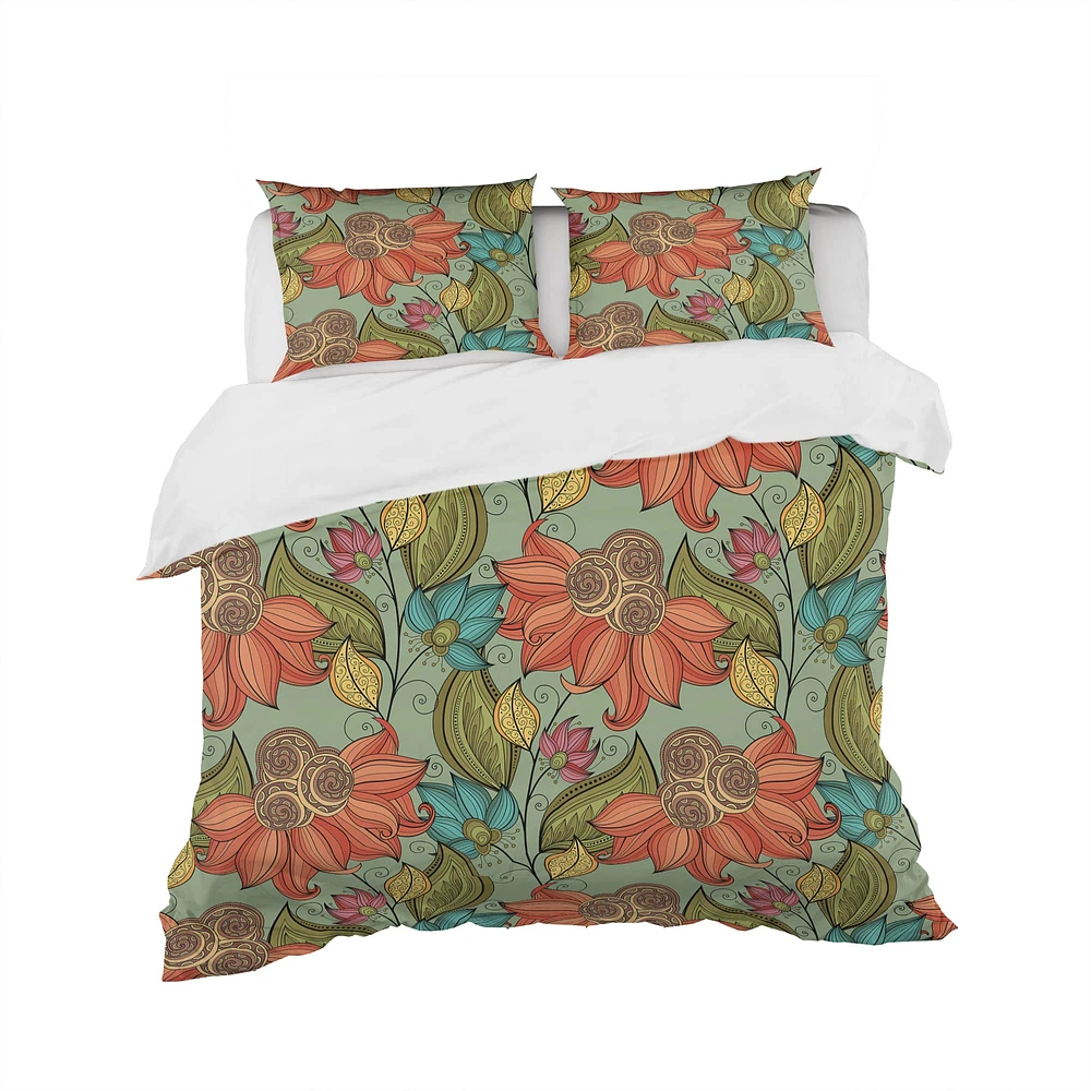 Designart Colorful Floral Pattern Bohemian & Eclectic Duvet Cover Set