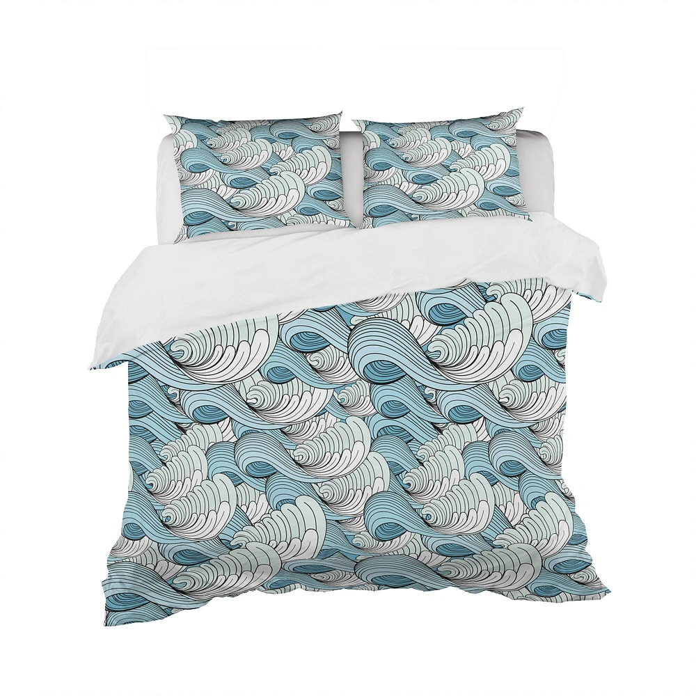 Designart Great Wave Inspiration Coastal Pattern Duvet Cover Set