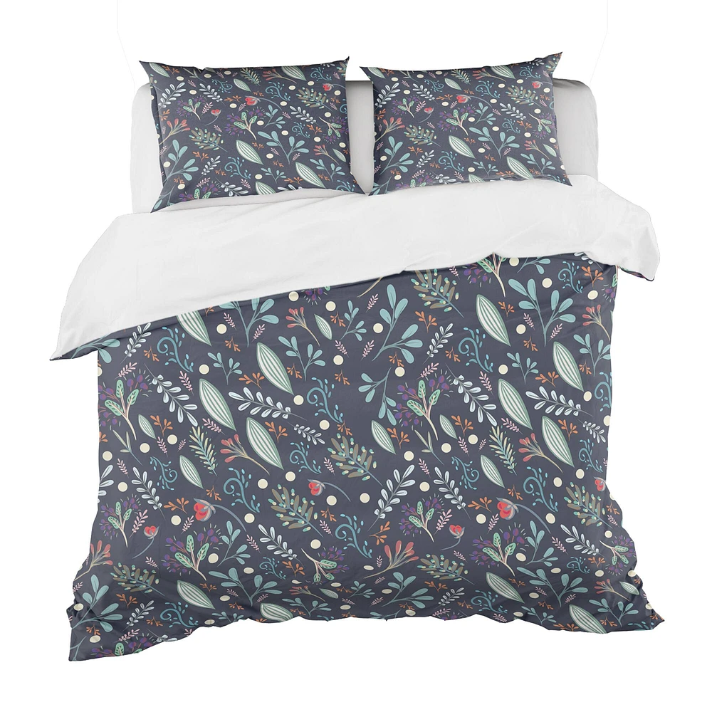 Designart Sparkling Forest Leaves on Dark Blue Modern & Contemporary Duvet Cover Set