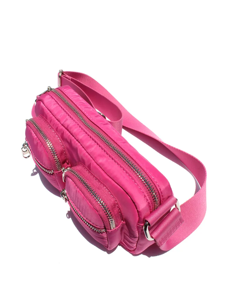 DOUBLE POCKET NYLON CROSSBODY BAG