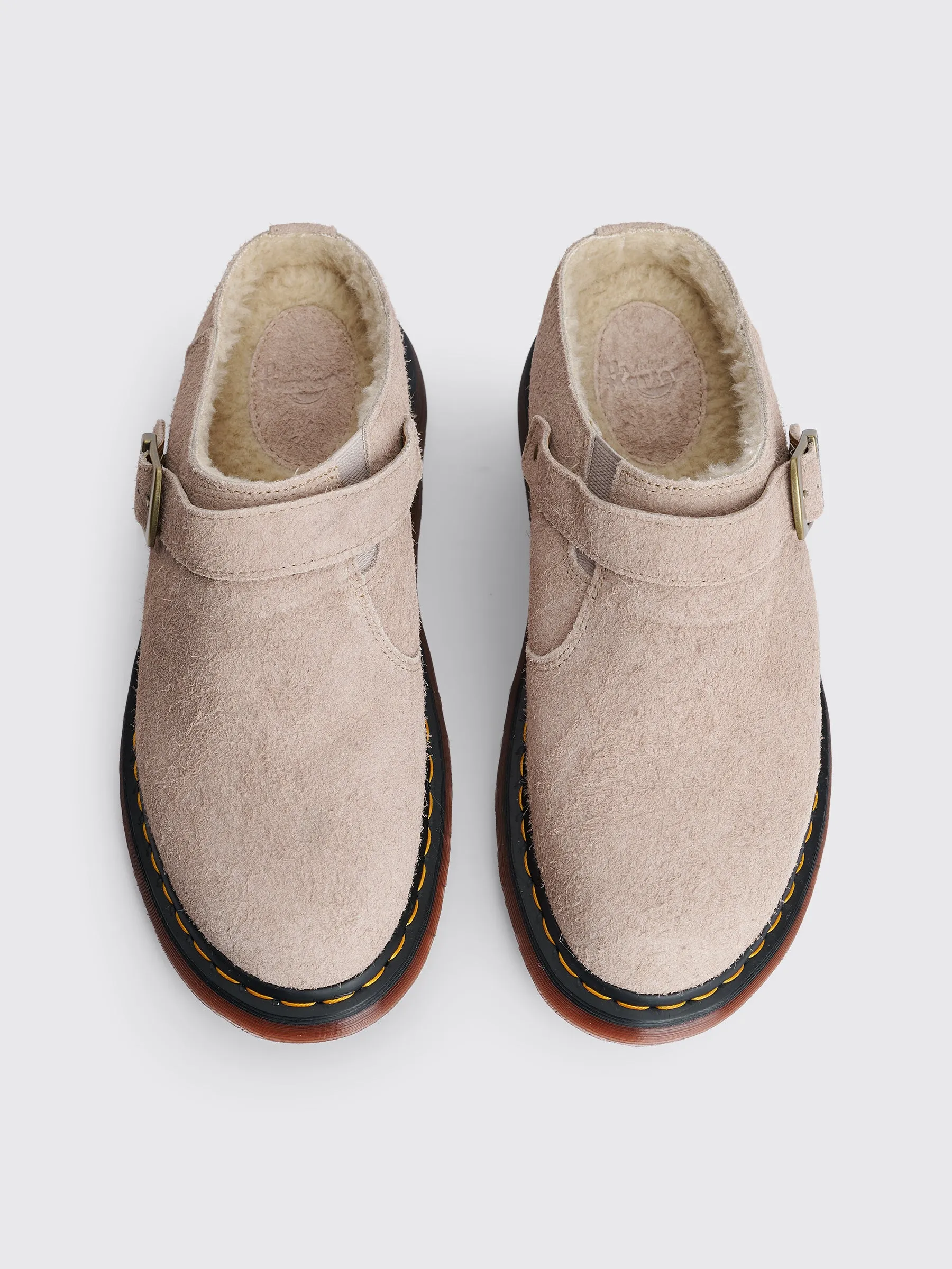 Dr. Martens Isham Buckle Mule Napped Suede Vintage Taupe