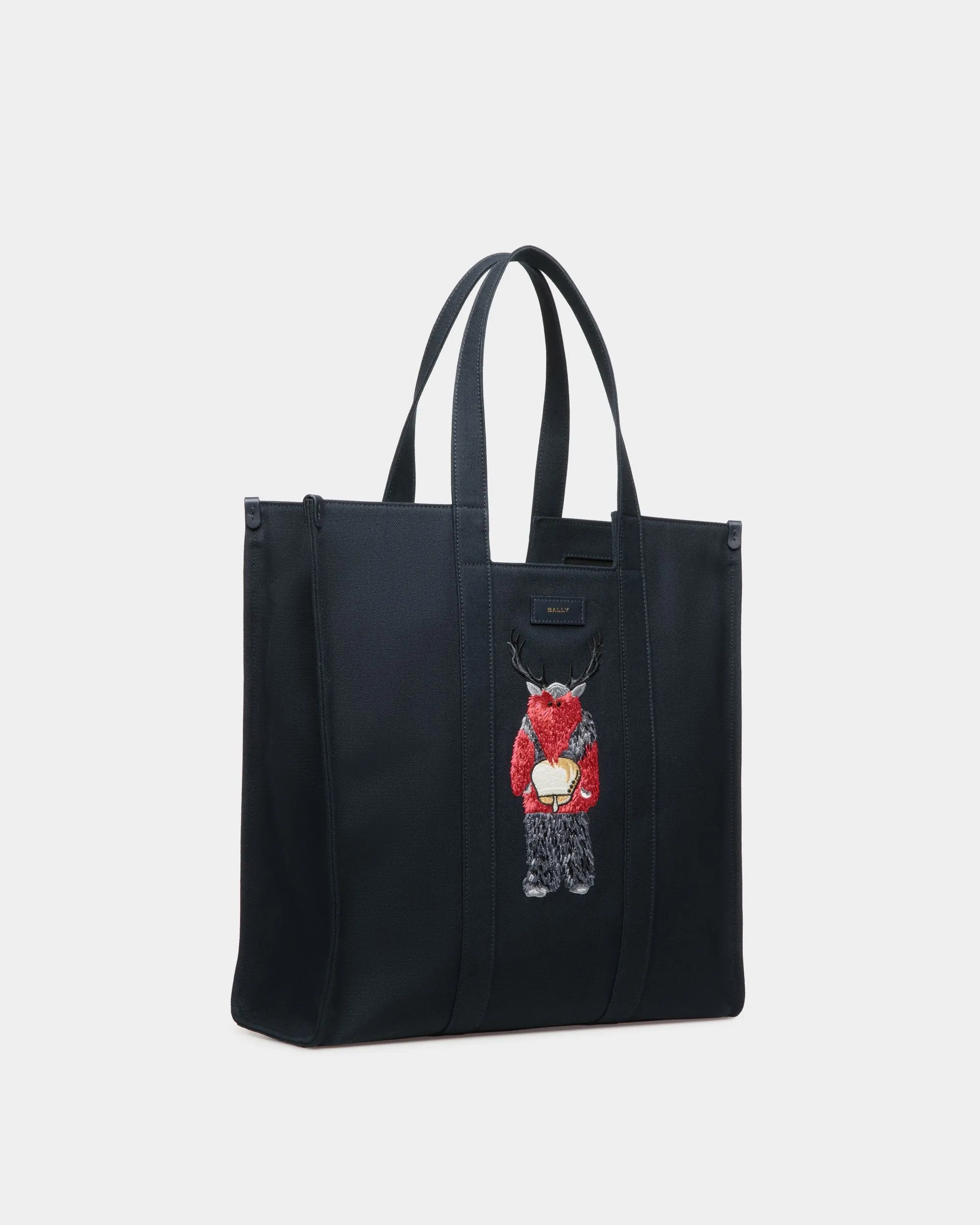 Easy Bally Tote In Navy Blue Cotton Canvas