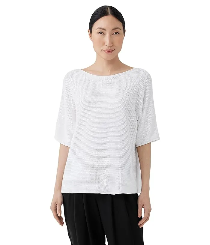 Eileen Fisher Bateau Neck Elbow Sleeve Pullover