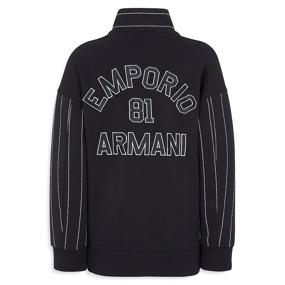 Emporio Armani Boy's Pinstripe-Trim Logo Track Jacket