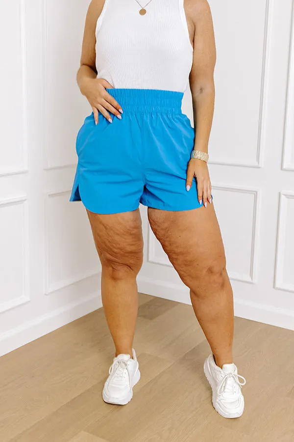 Extra Cardio High Waist Windbreaker Shorts In Ocean Blue Curves