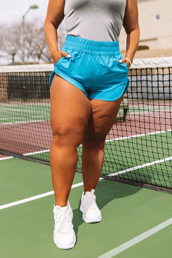 Extra Cardio High Waist Windbreaker Shorts In Ocean Blue Curves