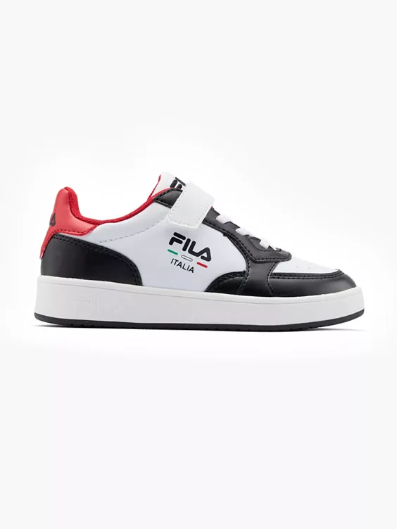 FILA  Junior White/Red/Black Court Velcro Trainers