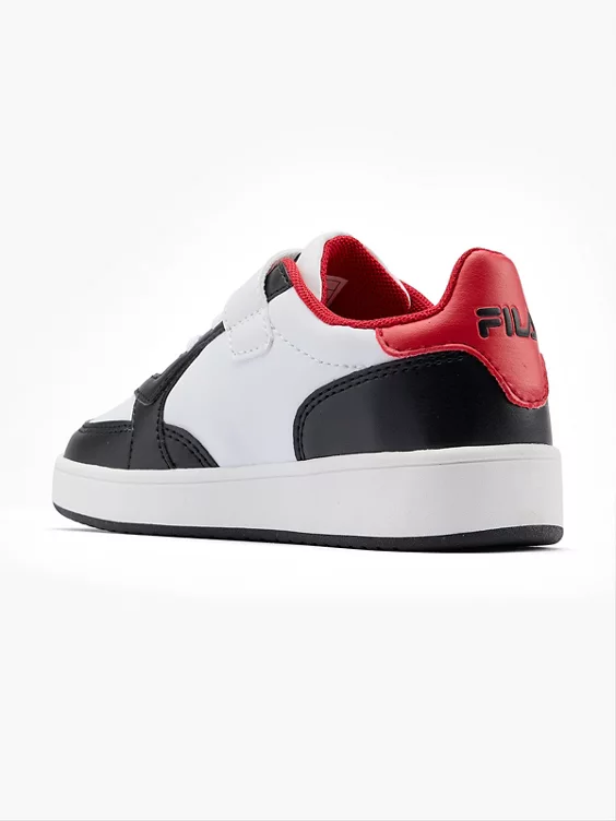 FILA  Junior White/Red/Black Court Velcro Trainers