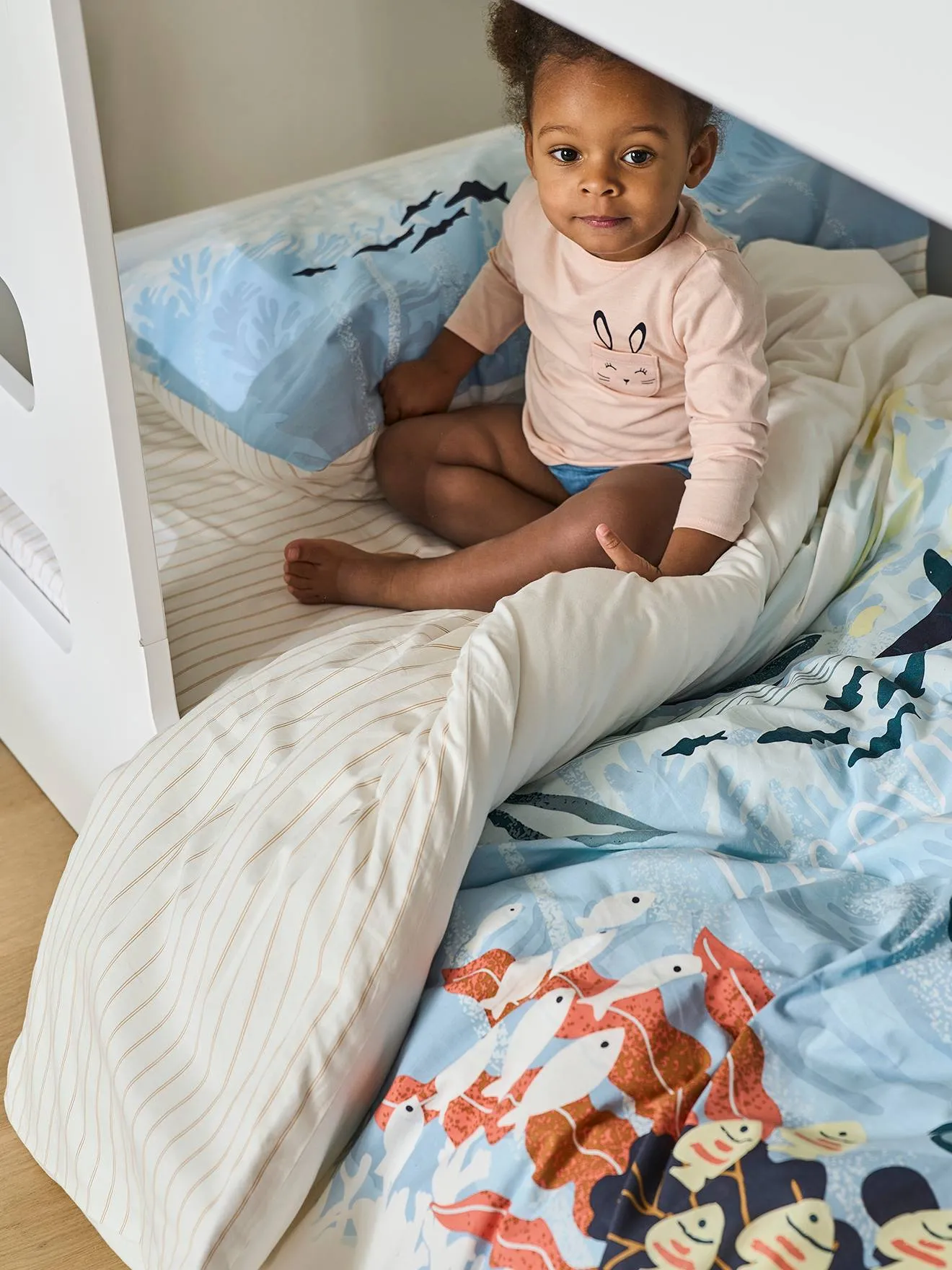 Fitted Sheet for Children, Deep Ocean - white light striped