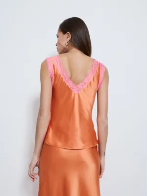 G21 Orange Lace Trim Satin Vest | Women | George at ASDA