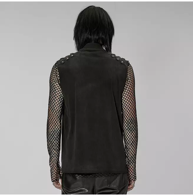 Gothic Men's Black Asymmetrical Zipper Stand Collar Vest