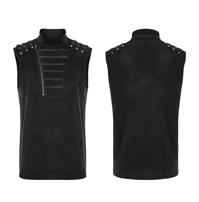 Gothic Men's Black Asymmetrical Zipper Stand Collar Vest