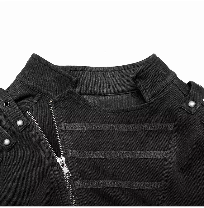 Gothic Men's Black Asymmetrical Zipper Stand Collar Vest