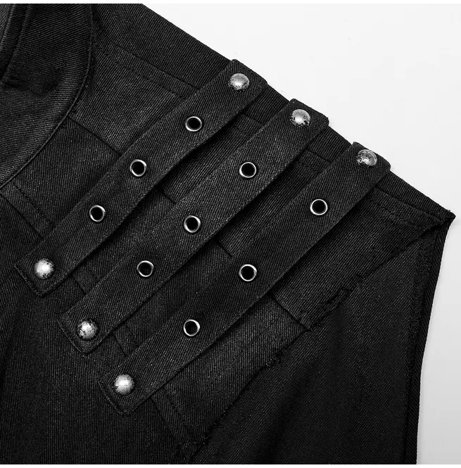 Gothic Men's Black Asymmetrical Zipper Stand Collar Vest