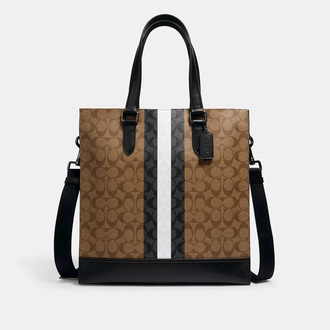  graham structured tote in blocked signature canvas with varsity stripe