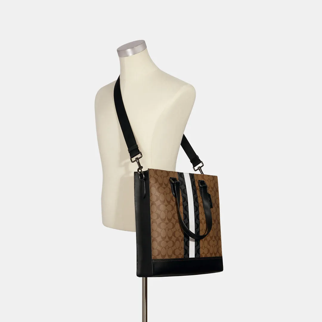  graham structured tote in blocked signature canvas with varsity stripe