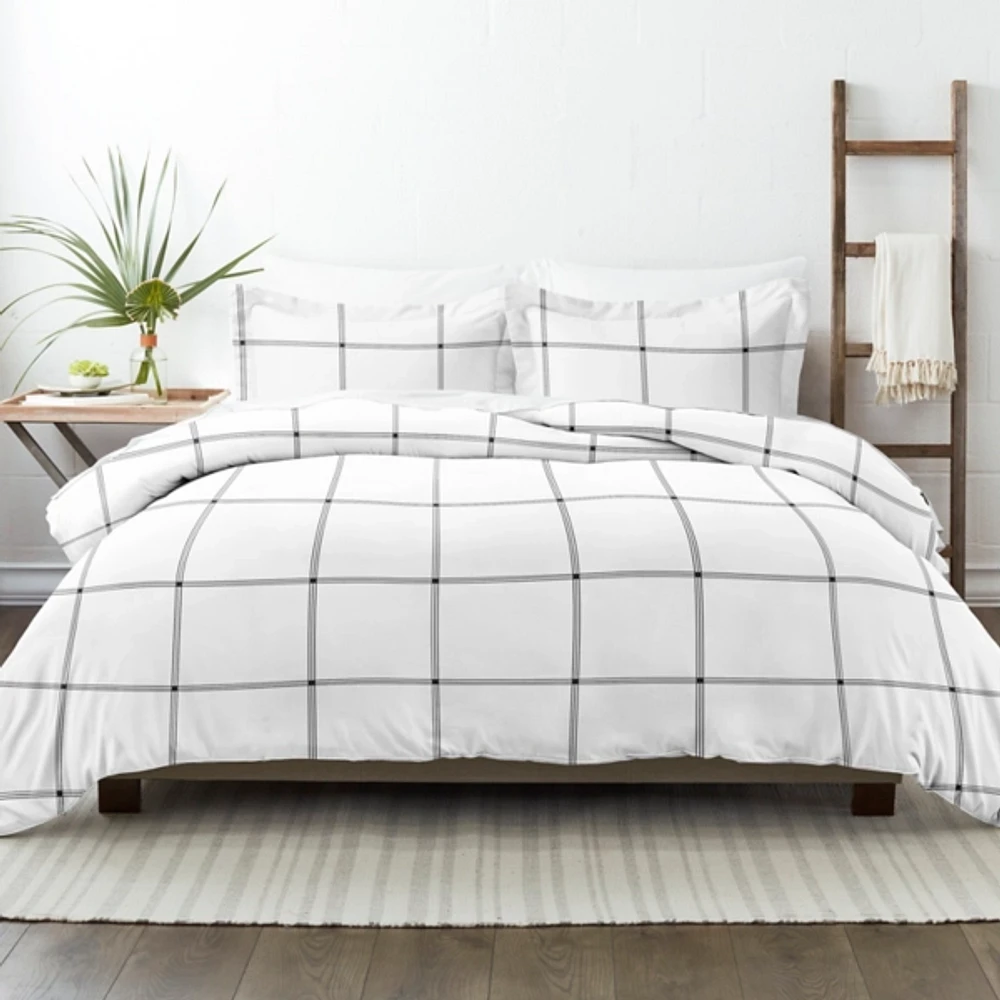 Gray Grid Plaid 2-pc. Micro Twin Duvet Cover Set